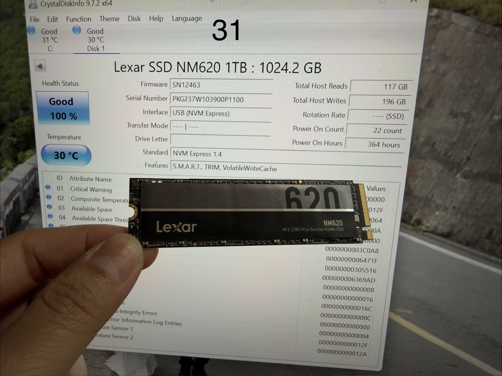 Lexar 1TB NM620 LNM620X001T  SSD M2 NVMe 2280 Health 100% Usage 364 Hours
