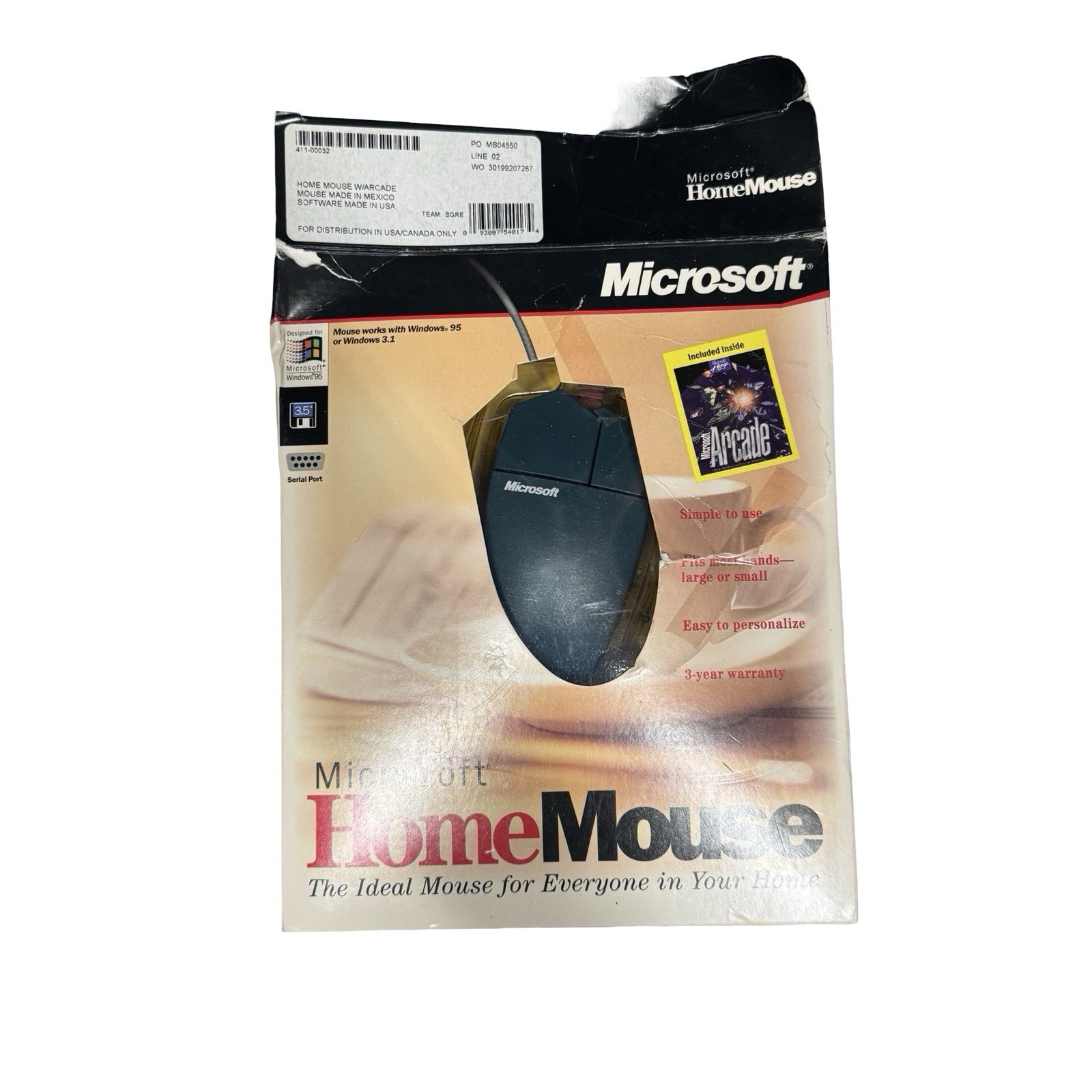 Vintage OEM Microsoft Home Serial Mouse C3KKS3 Part No. 61402