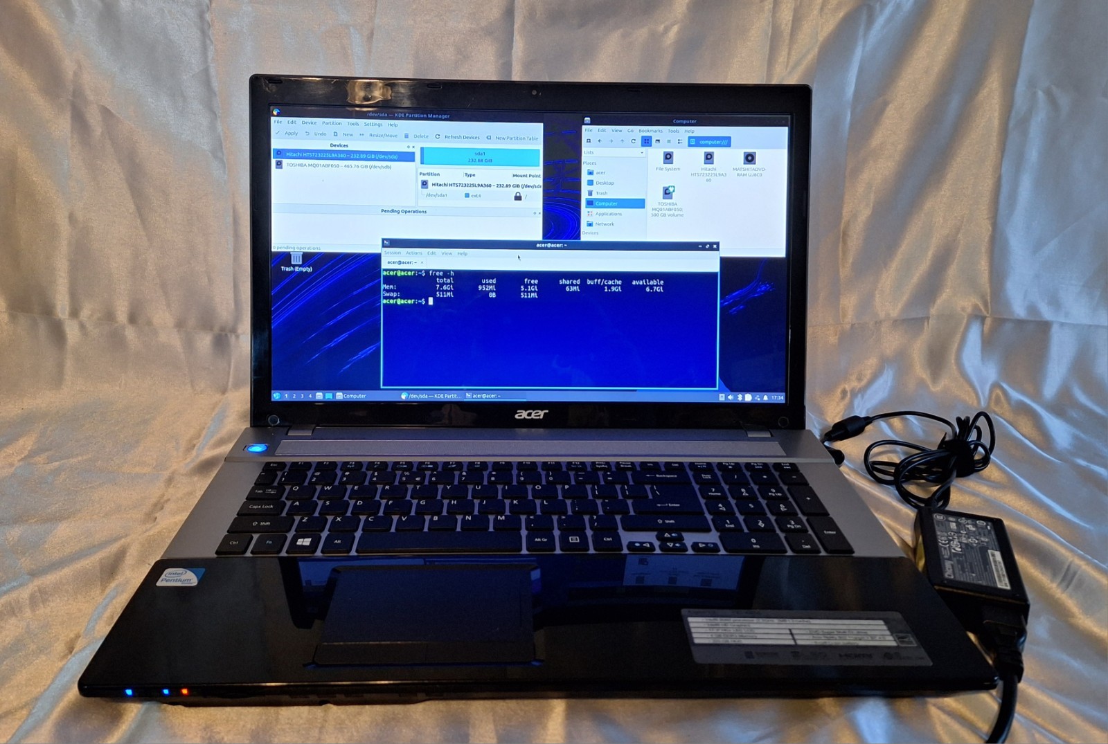 Pentium B960 Acer Aspire V3 731-4854 Laptop  8GB 250GB 500GB Lubuntu Linux