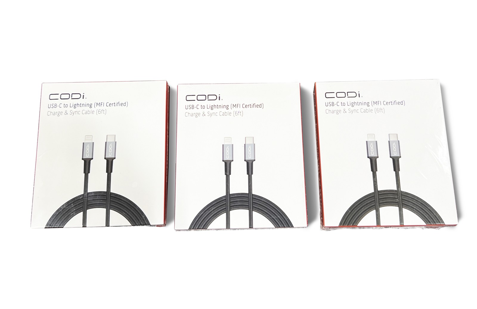 Lot of 3 New CODi 6ft USB-C to Lightning MFI Charging Cable for iPhone iPad