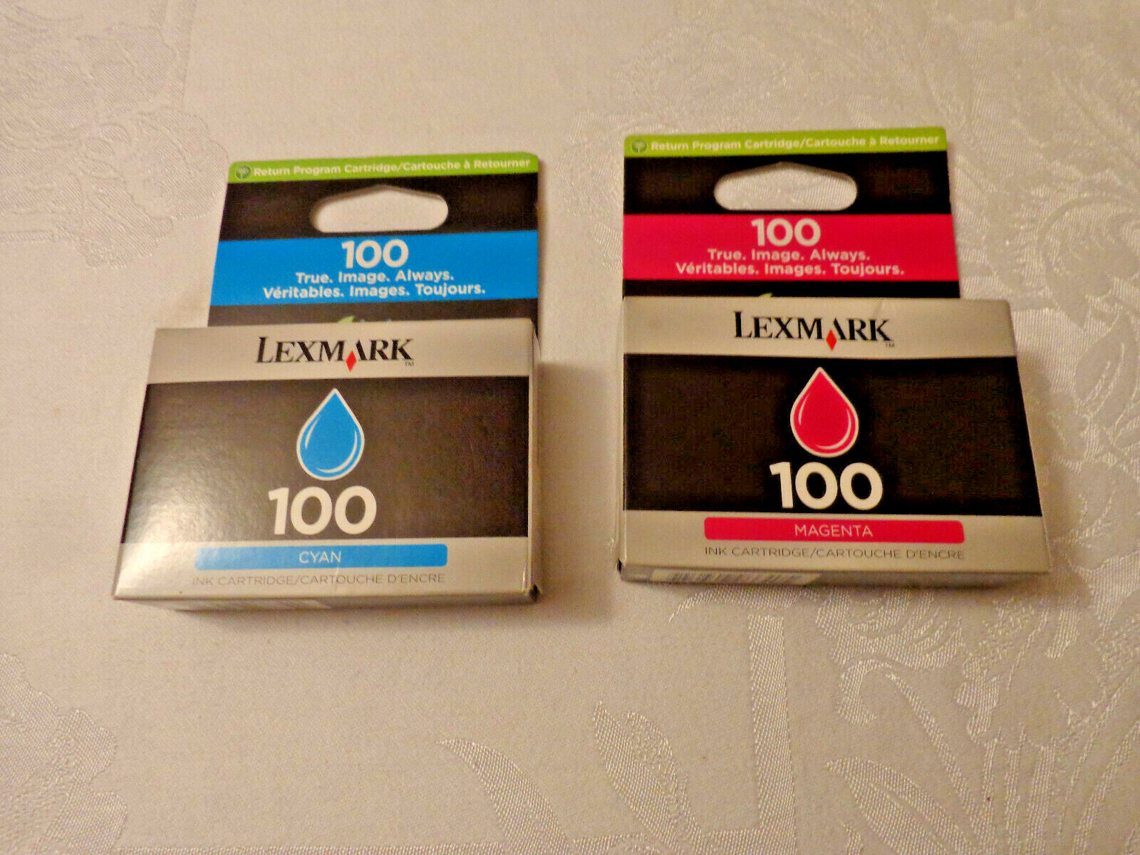 2 NEW Genuine Lexmark 100 Magenta & Cyan Ink Cartridges 