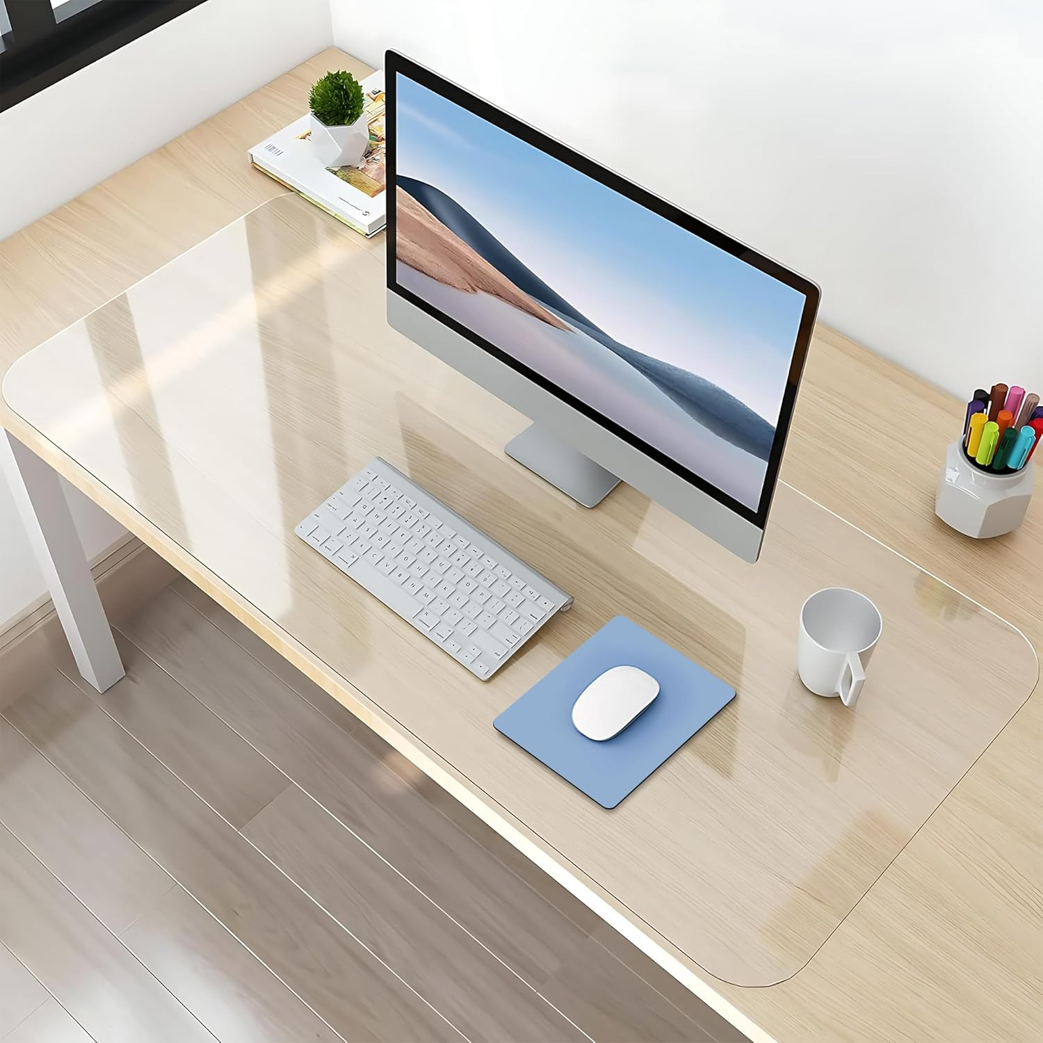 Clear Desk Mat Pad, 35.4"X19.7" Large Transparent Computer Desk Mat Plastic Desk