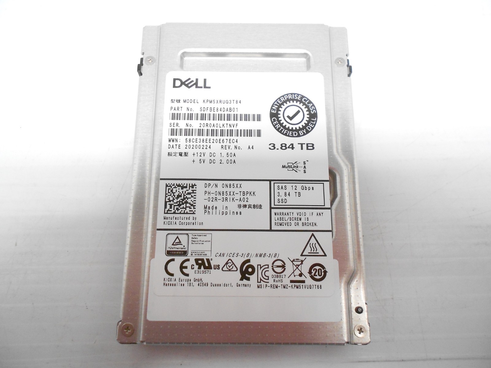 Dell N85XX 3.84TB 2.5" SAS SSD Server 12G Hard Drive KPM5XRUG3T84 66%-68% Health