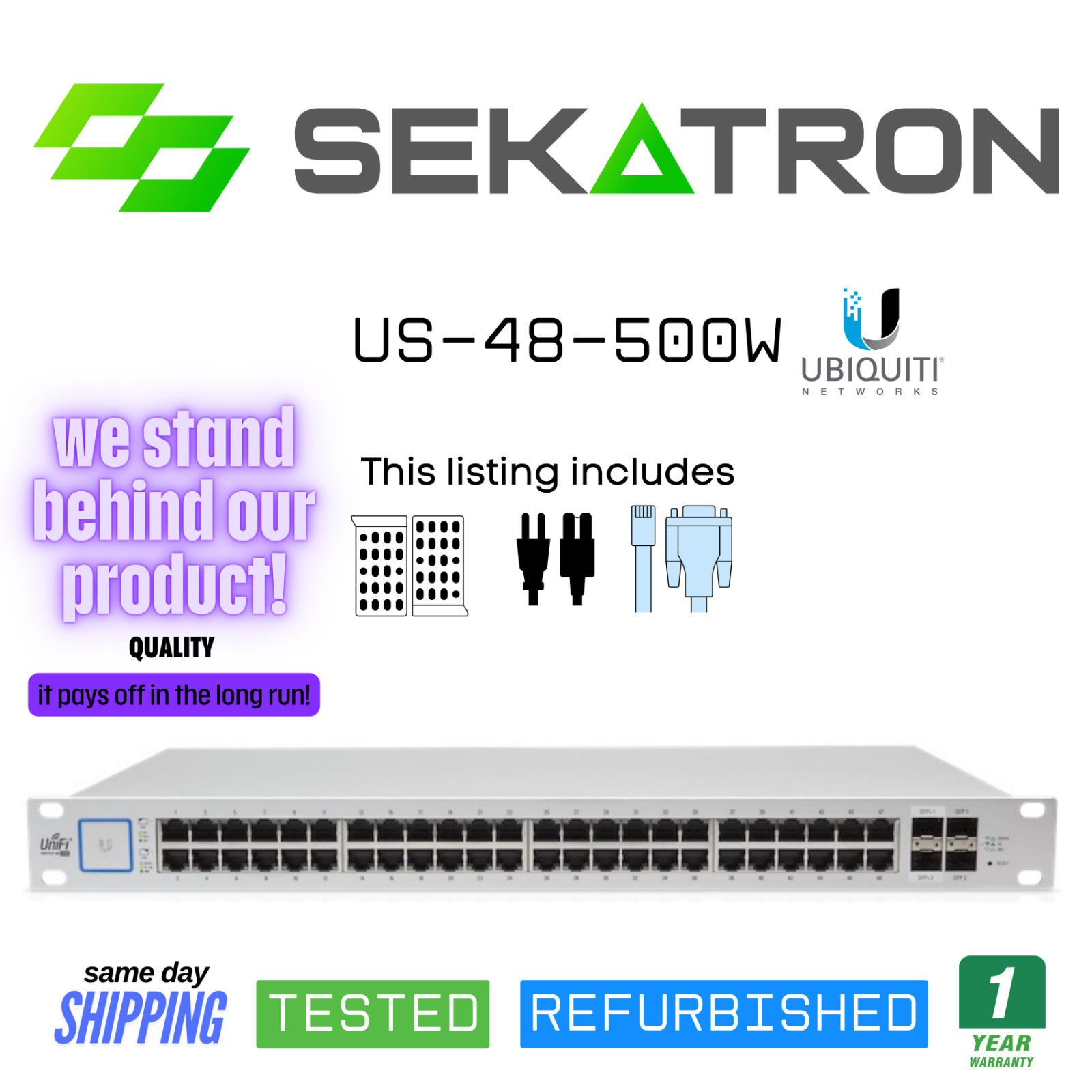 ♻️ Ubiquiti UniFi US-48-500W 48-Port PoE+ Gigabit Switch w/ 2 SFP +⚡Fast Ship