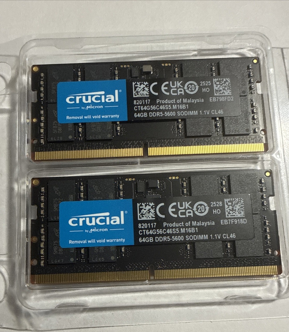 Crucial 128GB (2x64GB) DDR5 5600 CL46 SODIMM CT64G56C46S5 RAM Memory