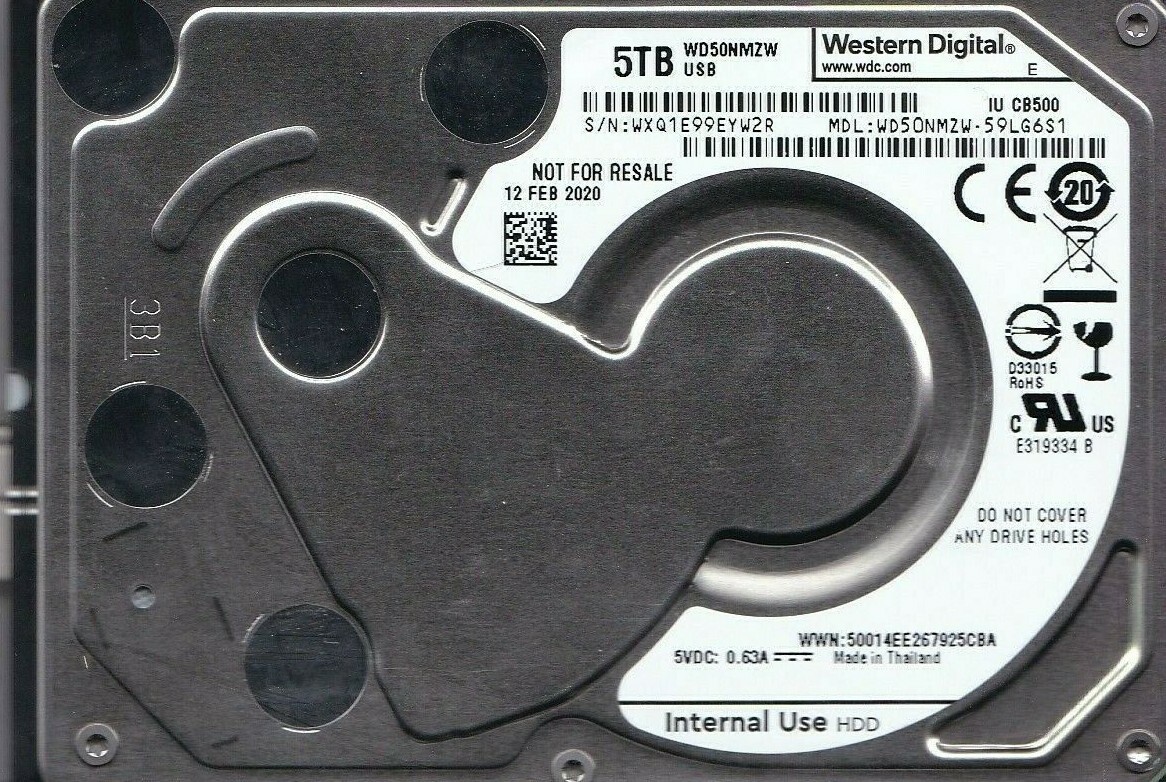WD50NMZW-59LG6S1 s/n: WXQ1E FEB 2020 Thailand 5TB USB 3.0 2.5" WESTERN DIGITAL 