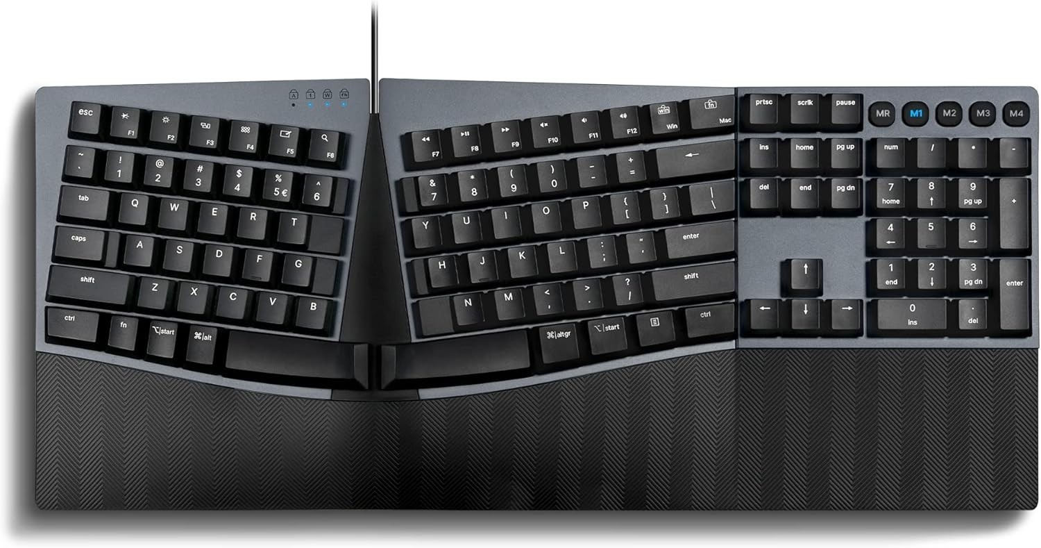 Ergonomic Wired Keyboard Brown Switches Split Layout USB Mac Win Black – Perixx