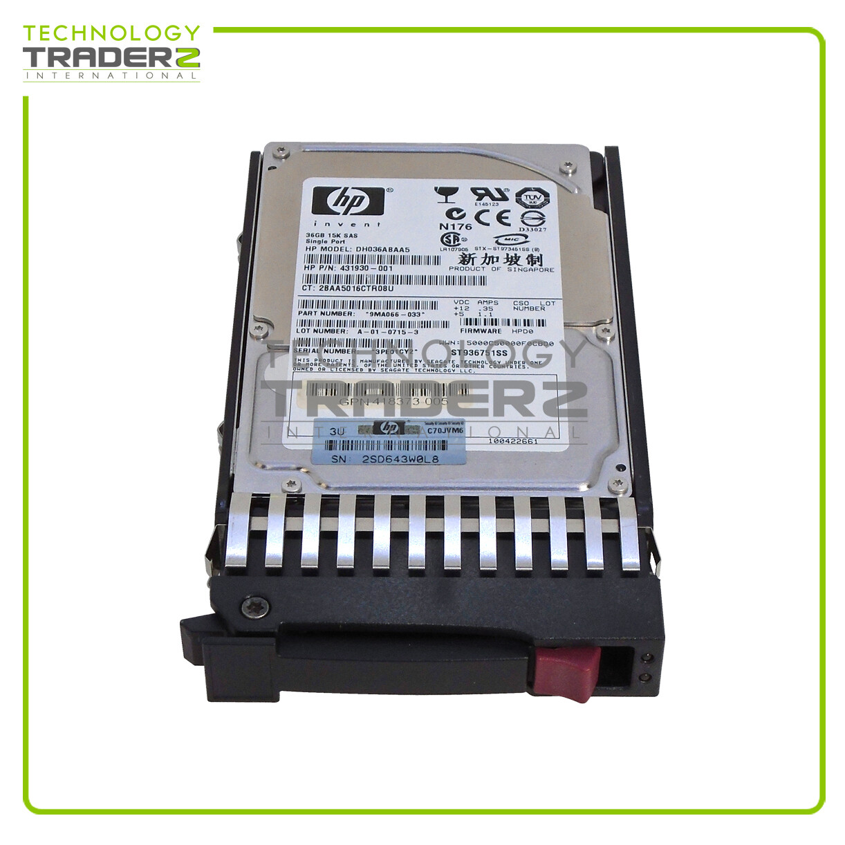 431933-B21 HP 36GB 15K SAS 3G SP 2.5" Hard Drive 431930-001 432322-001 W/ Tray