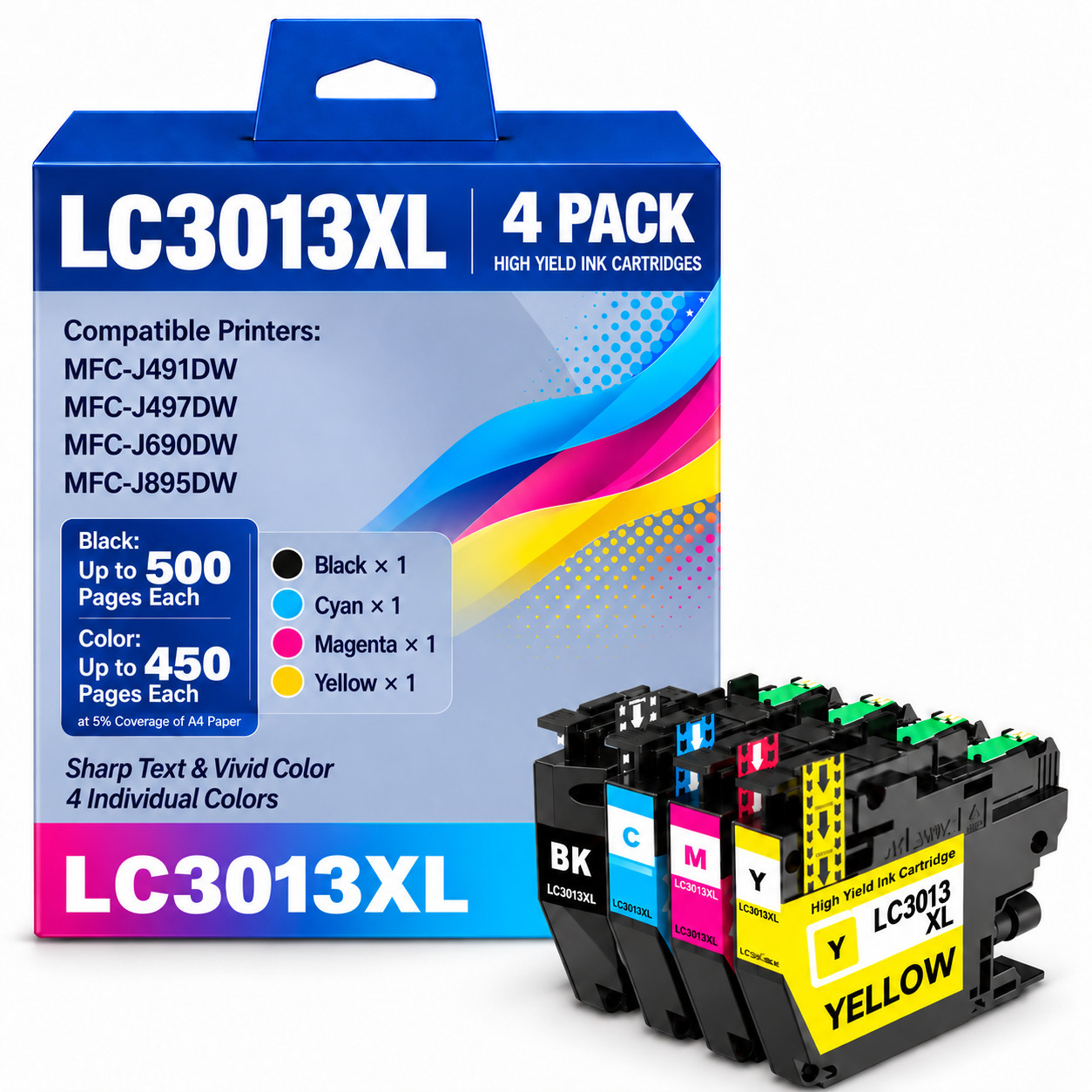 LC3013XL Ink Cartridges 4Pack High Yield Compatible For LC3013 MFC-J491DW J895DW