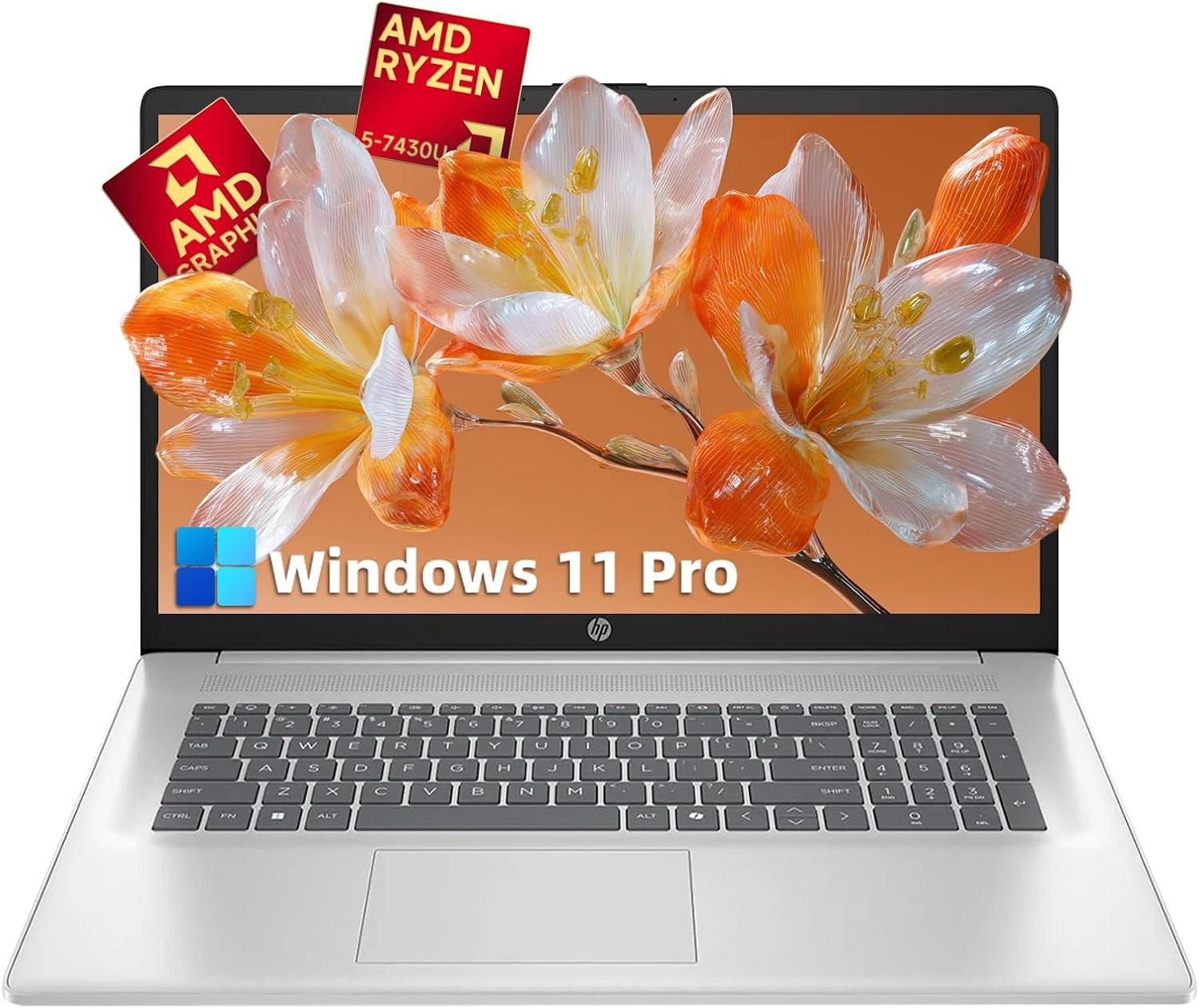HP 17-cp3155cl Laptop 32GB-1TB SSD Win11Pro 17.3" HD Ryzen5 7430U | Silver Touch