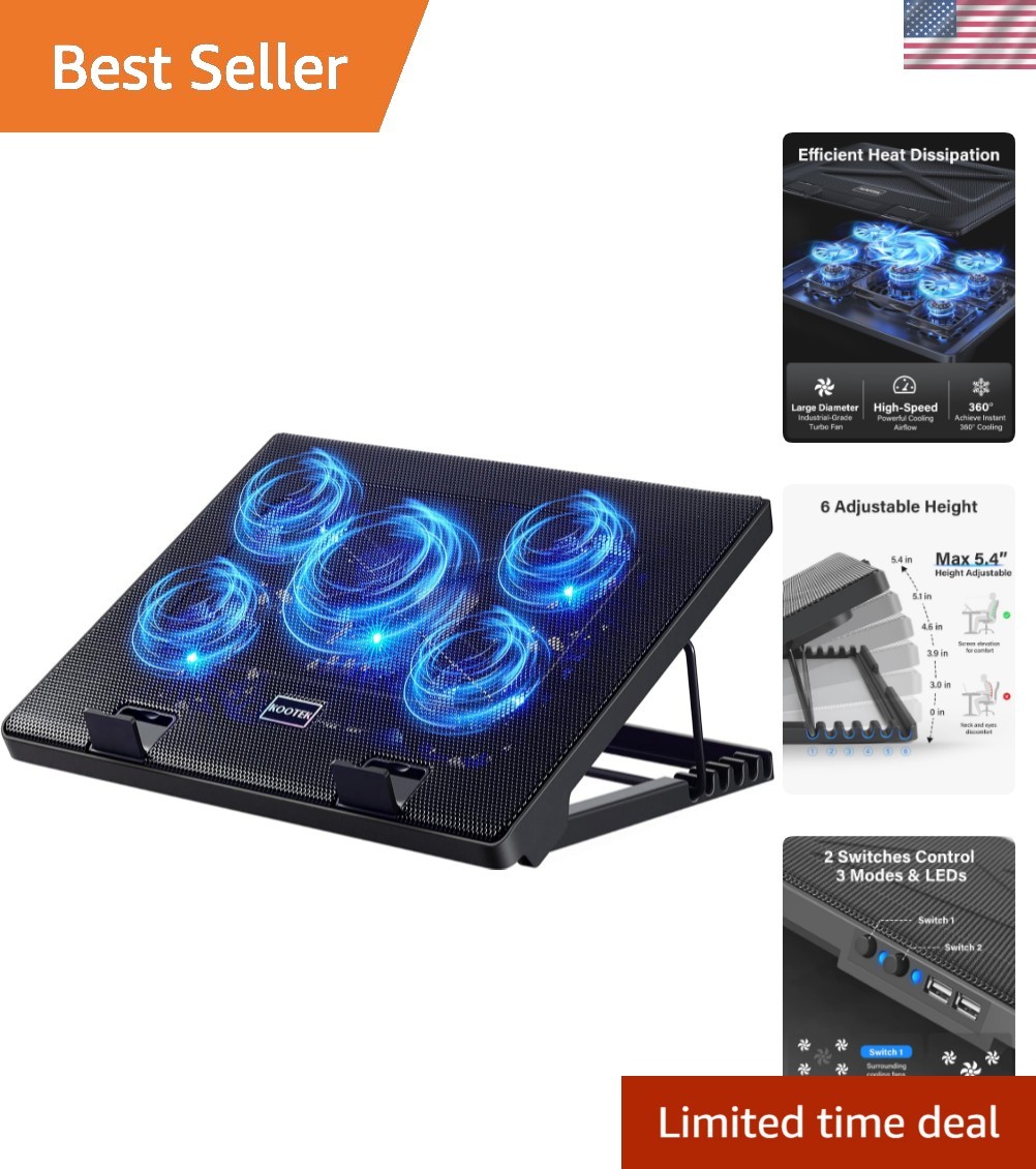 High-Performance Laptop Cooling Pad with 6 Adjustable Heights for 12-17" Laptops