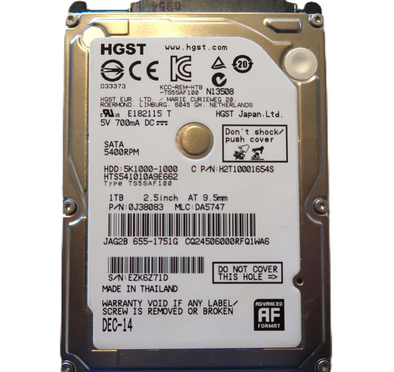 Hitachi HTS541010A9E662 PN: 0J38083 MLC:DA5747 Thailand 2.5" 1000gb Sata 2014