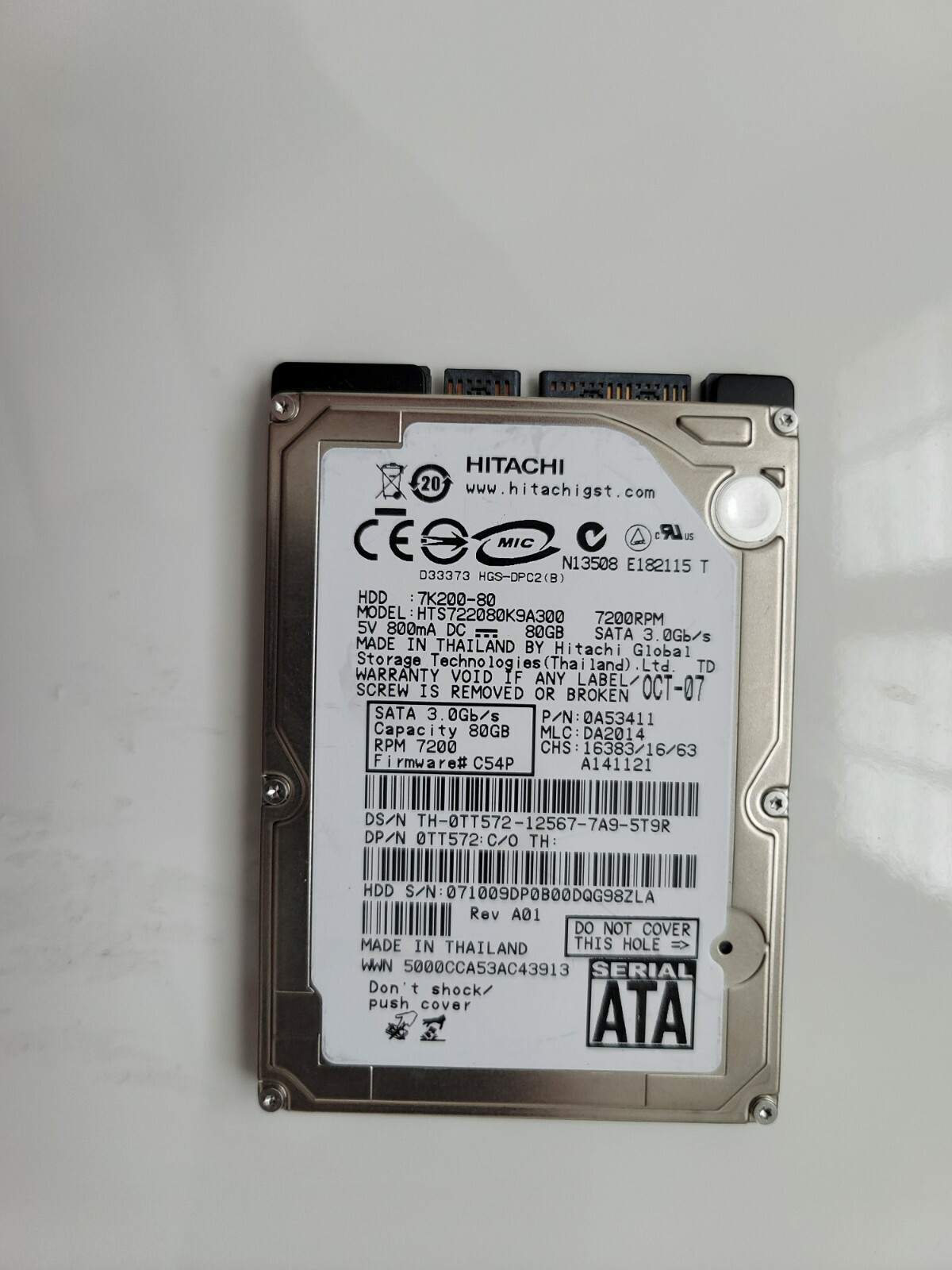 Hitachi HTS722080K9A300 Hard Drives Notebook Drives 80GB-7200RPM