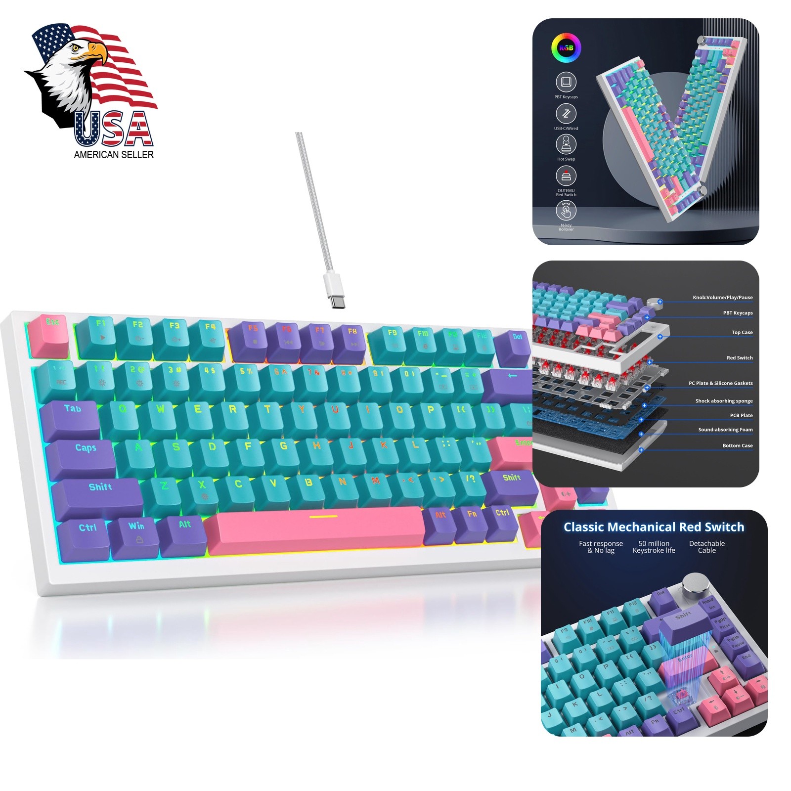 SbocKeeb 75% Joker Mechanical Keyboard Red Switch
