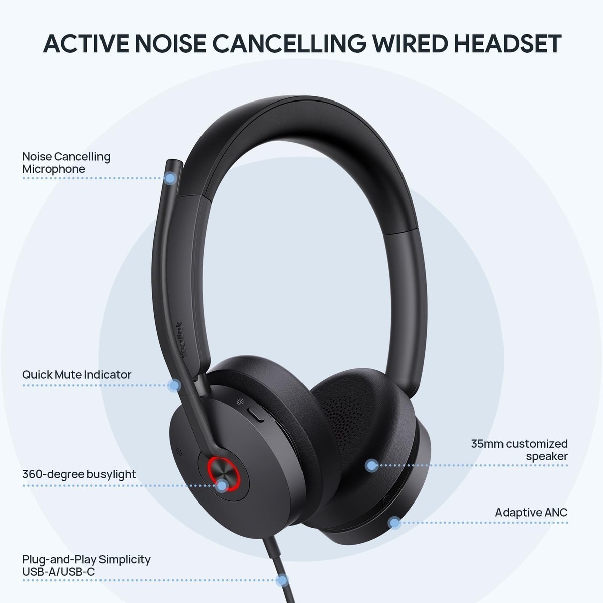 Yealink 1308152 Uh48 Dual Uc Usb-c/a - Anc Usb Wired Professional Headset