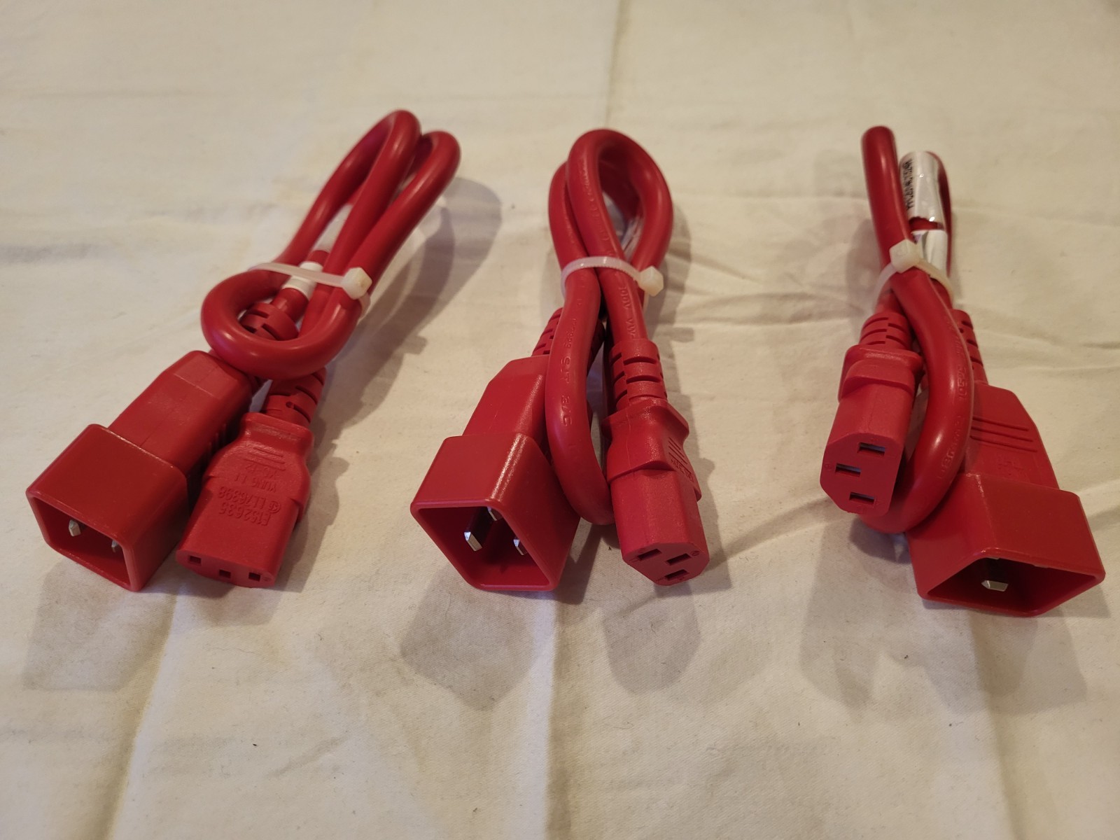 Lot of 3, C13/C20 15AMP Red Power Cord 2FT C13C2015ARD-2F