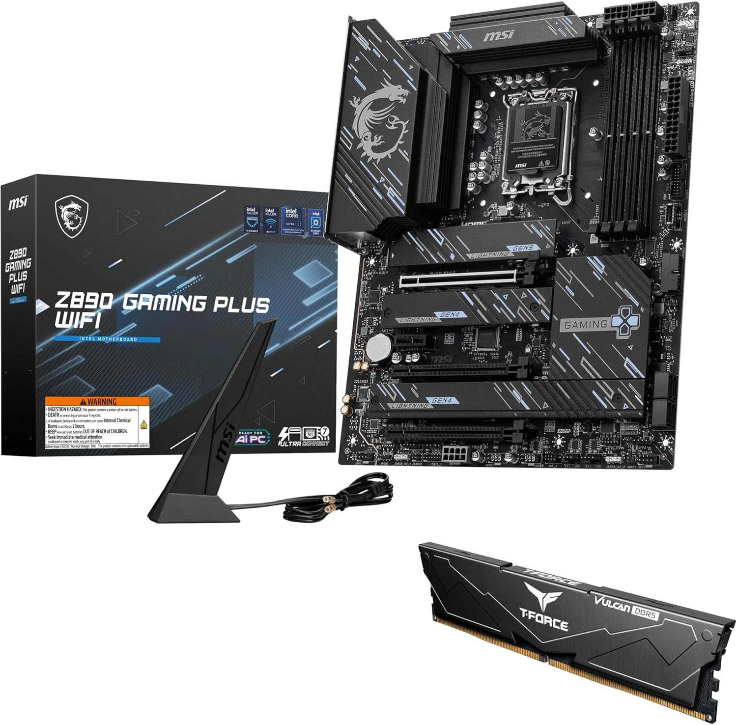 MSI Z890 Gaming plus Wifi Motherboard,Atx-Supports Core Ultra Series 2 Intel,Lga