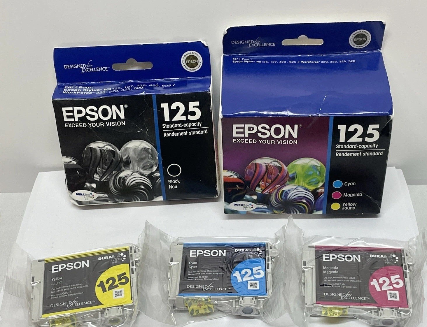 Genuine Epson 125 Black Cyan Magenta & Yellow Ink Cartridges (7 Total) Exp 2014