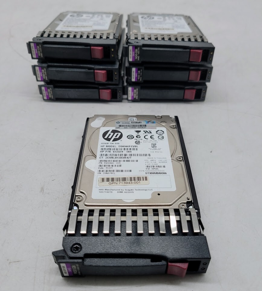 Lot of 7 HP 900GB 10K RPM 2.5" SAS Hard Drive HDD-EG0900FCVBL