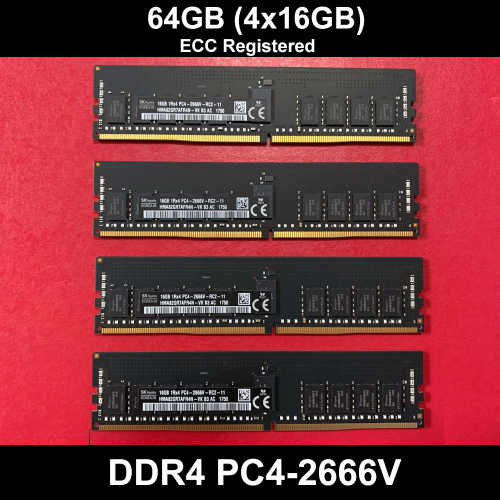 64GB  (4X16GB)  DDR4 SK HYNIX  1RX4 PC4-2666V  ECC REG SEVER RAM