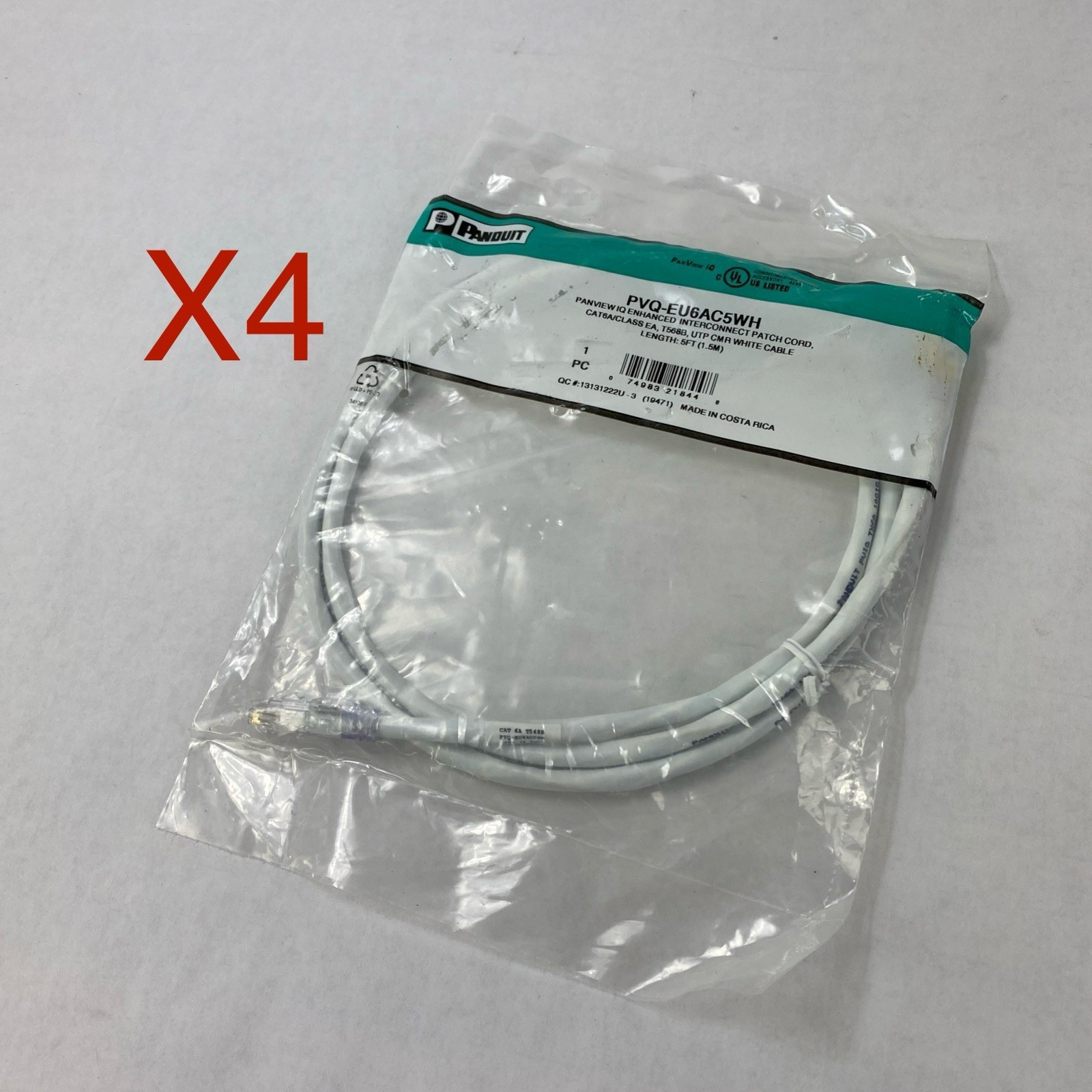 Enhanced Patch Cord CAT 6A PVQ-EU6AC5WH 5ft Cable Lot of  4