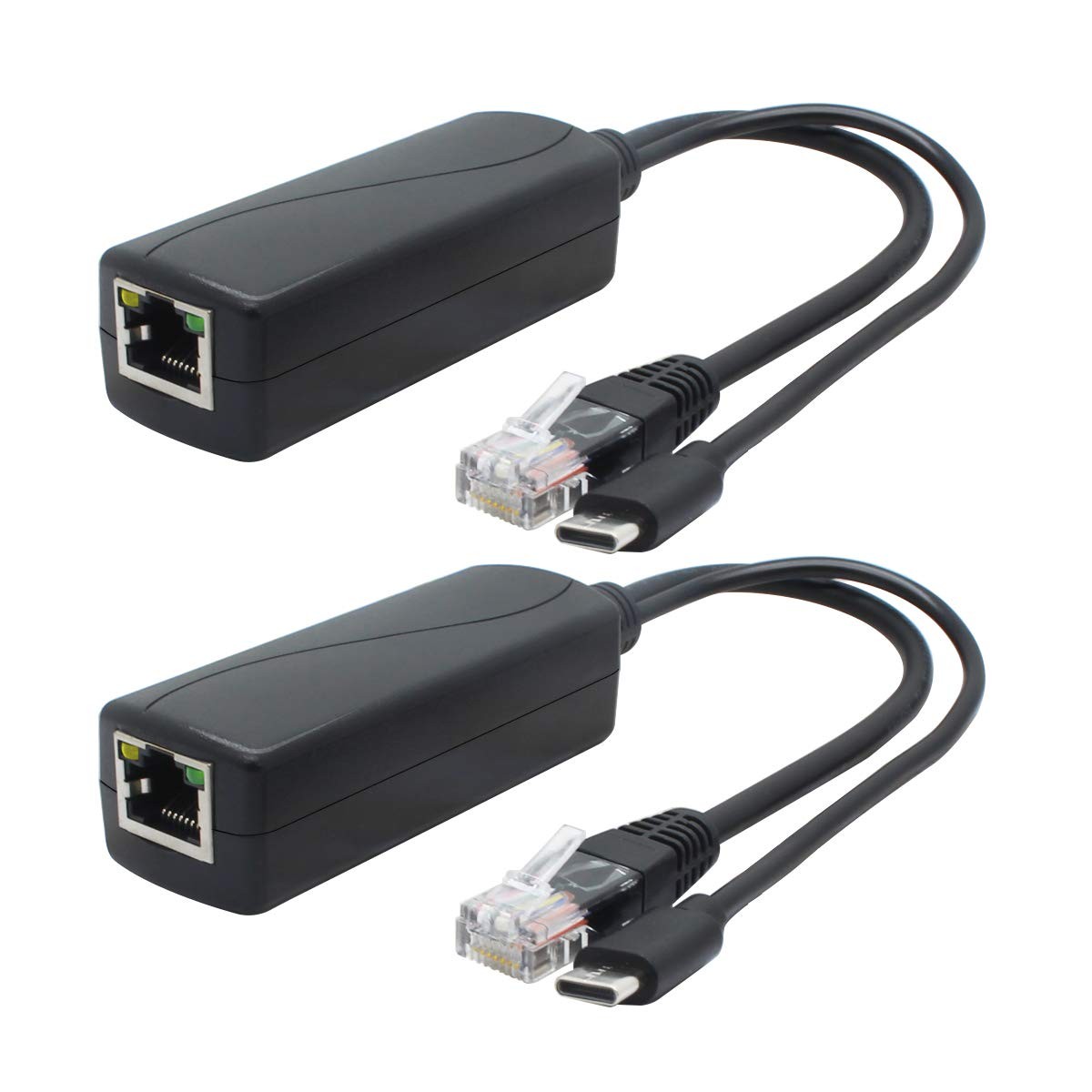 2 PCS 5V PoE Splitter USB Type C 48V To 5V 2.4A IEEE 802.3af 10/100Mbps