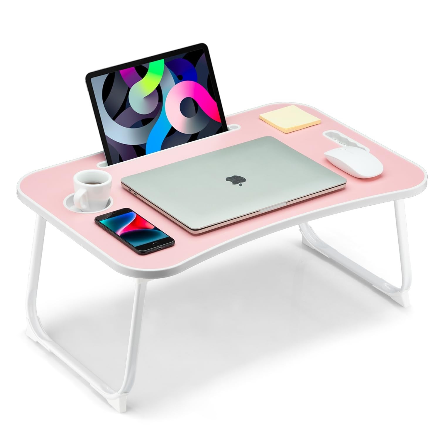Foldable Lap Desk with Cup Holder & Tablet Slot - Portable Laptop Bed Table for