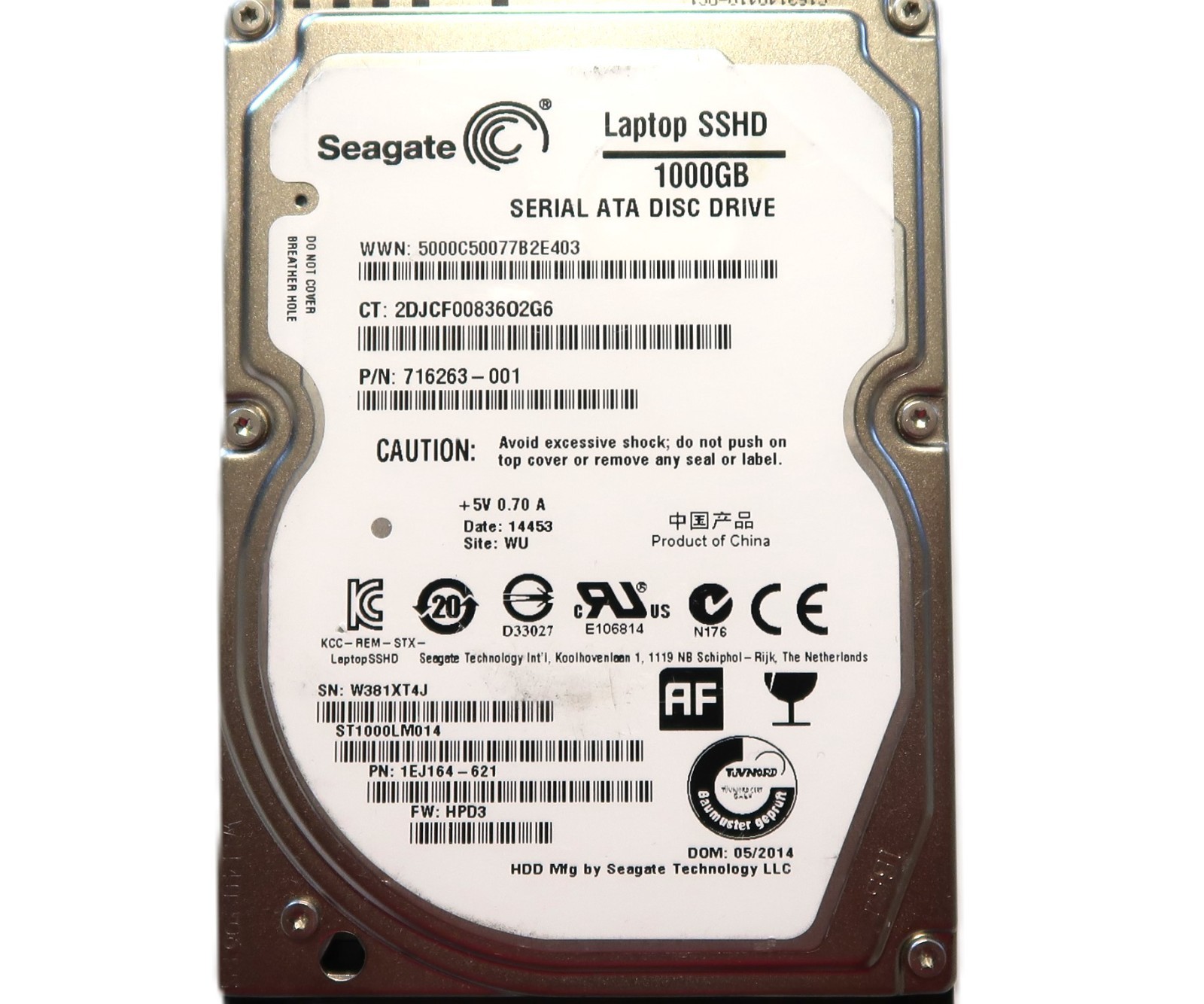 Seagate ST1000LM014 1EJ164-621 HPD3 (W38) WU China 1000gb 2.5" Sata HDD 05/2014