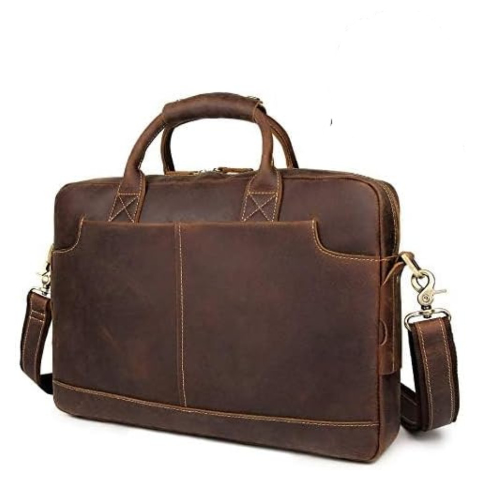 Full-Grain Leather Briefcase 15.6" Laptop Bag Men Vintage Brown Messenger Bag