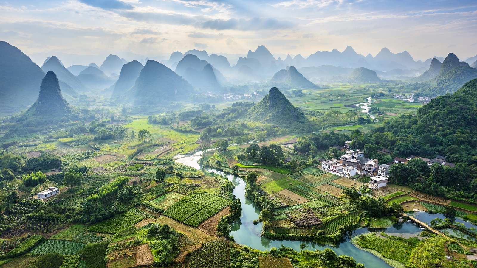 Landscape nature china village asia hills river field Custom Gaming Mat Desk