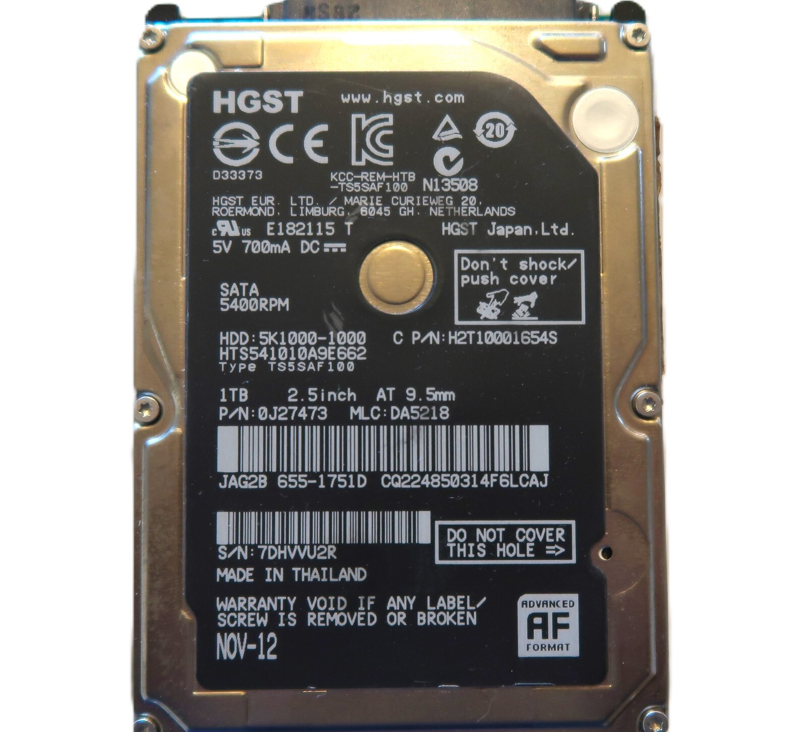 Hitachi HTS541010A9E662 0J27473 DA5218 Thailand 1TB 2.5" Sata hard drive 2012