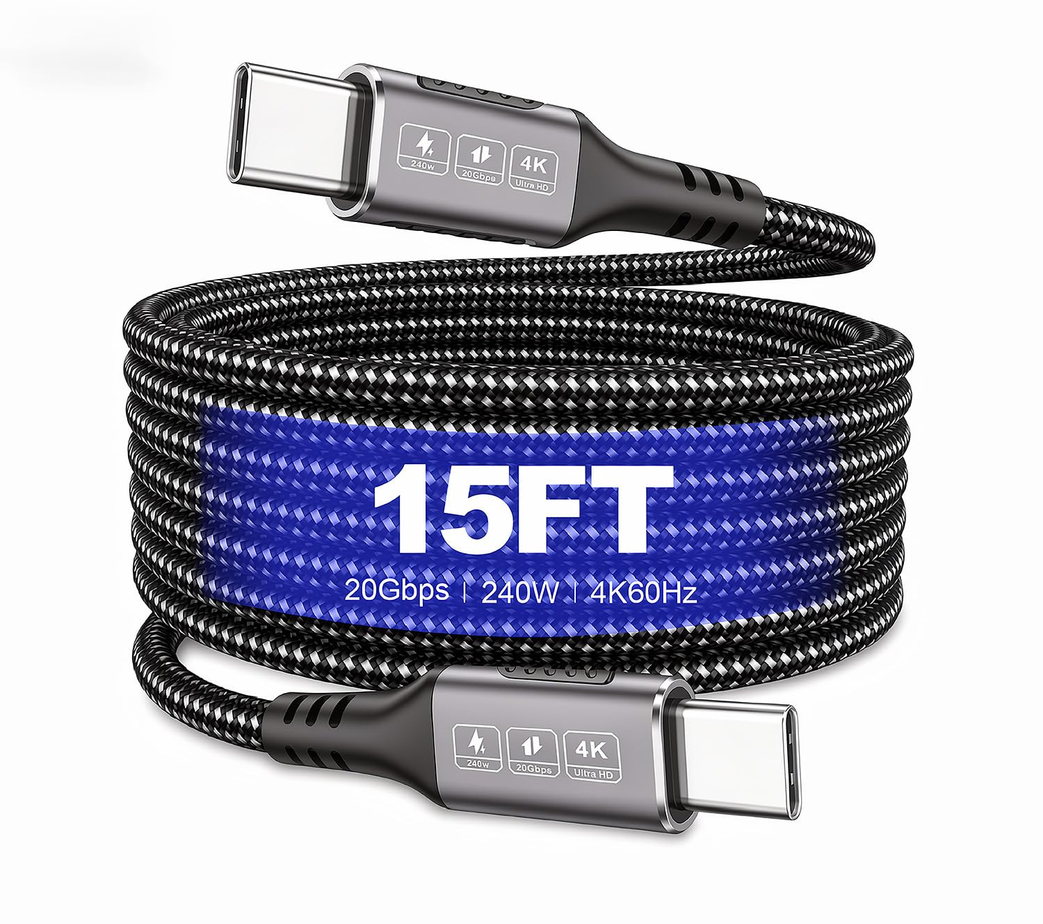 240W USB C to USB C Cable 15Ft,20Gbps USB C to USB C Cable, 4K@60Hz Video