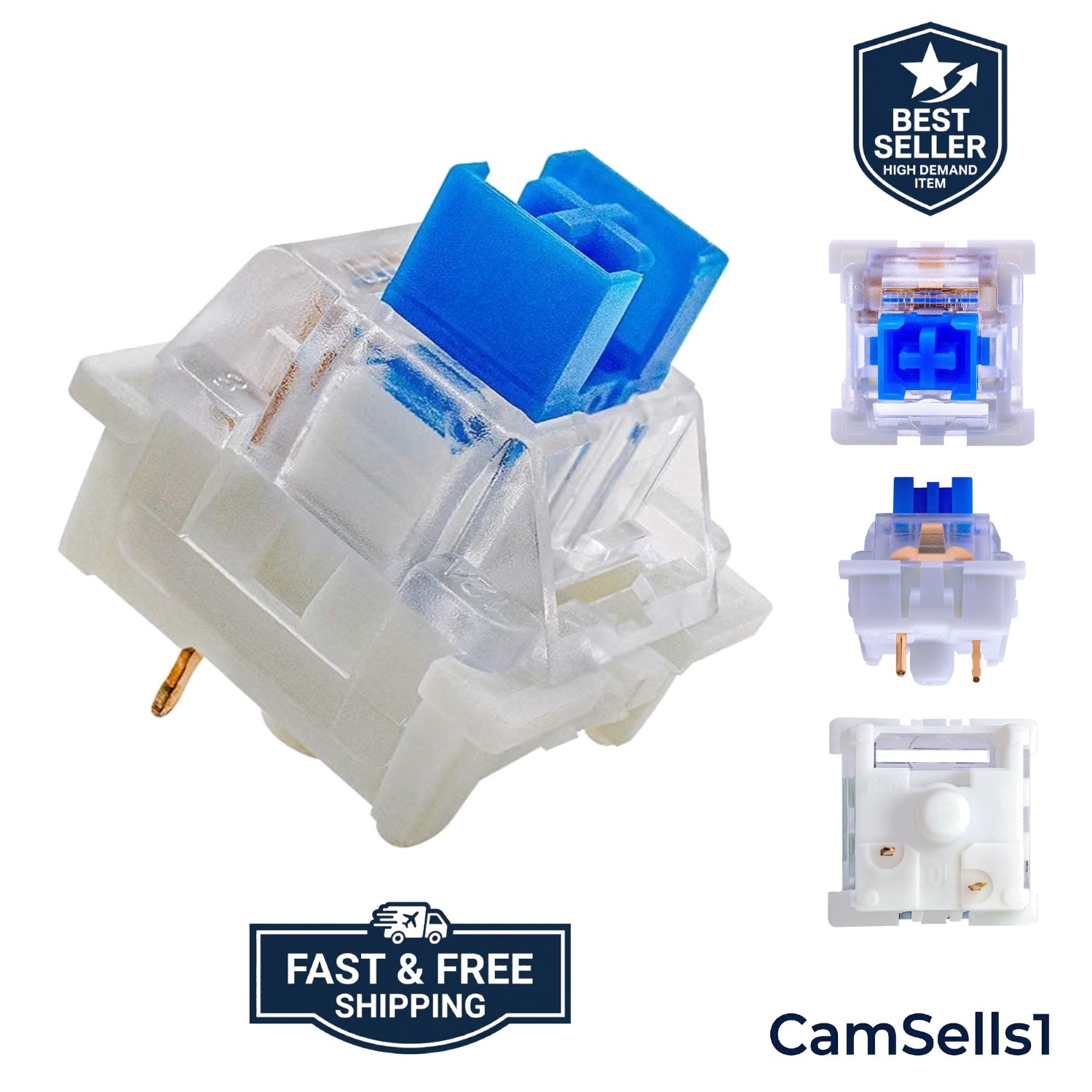 Blue Clicky Switches 32-Pack: Hot-Swappable & Dustproof for Mechanical Keyboards