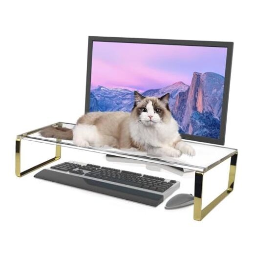 Keyboard Cat Protector - 20" Large Monitor Stand 2 in 1 Clear Acrylic Keyboard 
