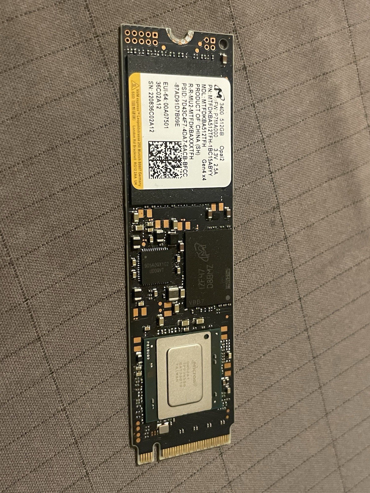 Micron 3400 M.2 512GB PCIe Gen4 x4 Opal Internal SSD NVMe