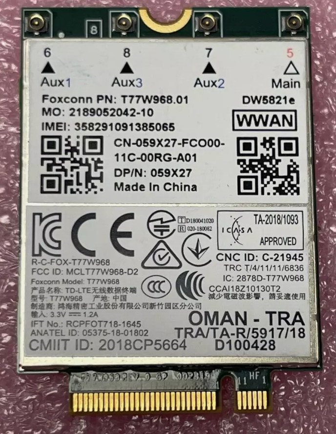 OEM Dell Latitude T77W968 DW5821e Snapdragon X20 4G LTE Card 59x27 059X27 GradeA