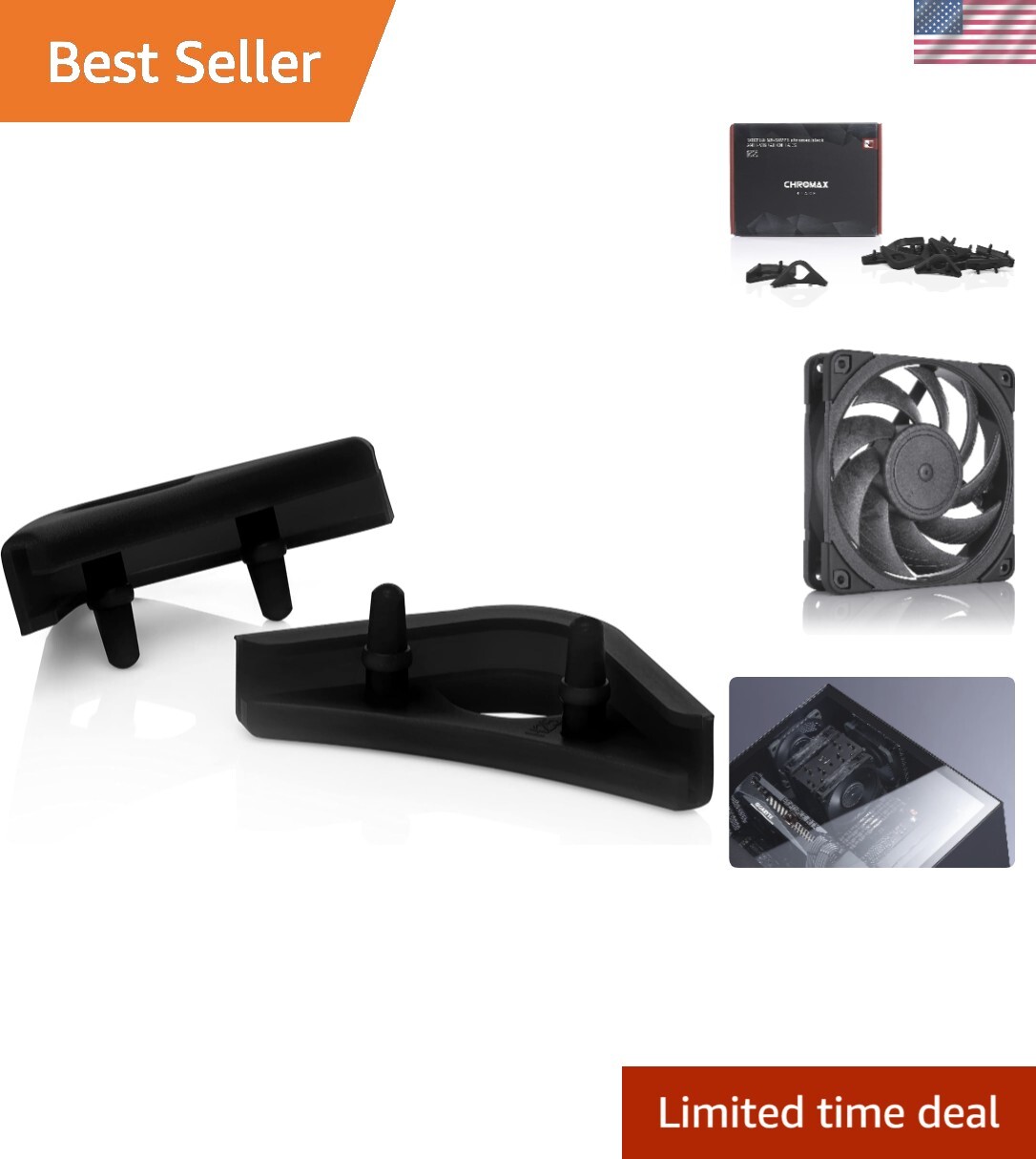 16 Black Anti-Vibration Silicone Pads for Desktop Fans - 120/140mm Compatibility