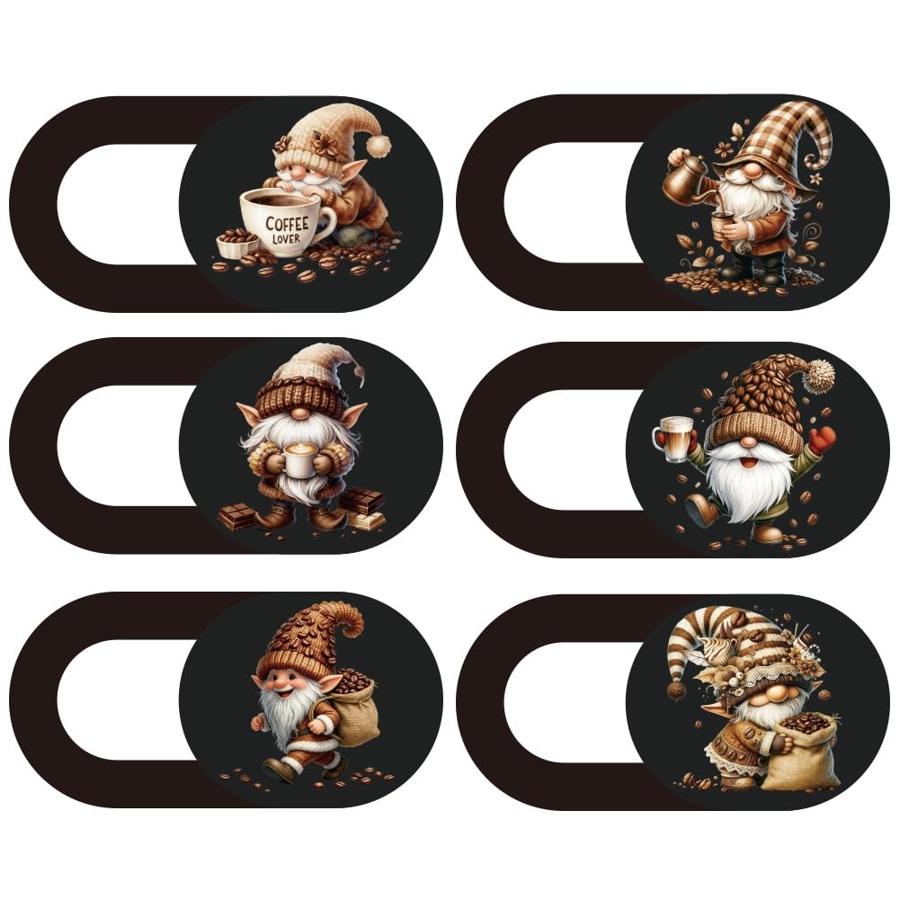 6Pcs 6 Styles Coffee Gnome Camera Cover Slide Cute 0.04 Inch Privacy Guard Ac...