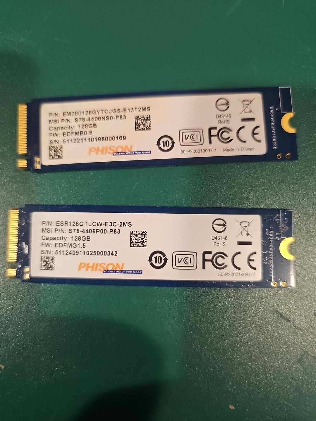 Lot of 2 Phison 128GB M.2 SSD Solid State Drive MSI OEM 256GB Total