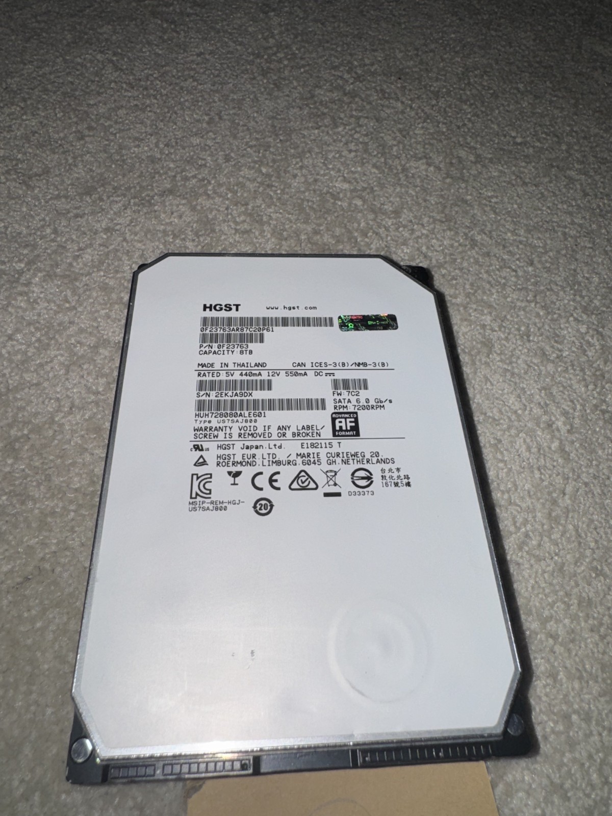 HGST Ultrastar He8 Helium 8TB, Internal, 7200RPM, 3.5" Hard Drive