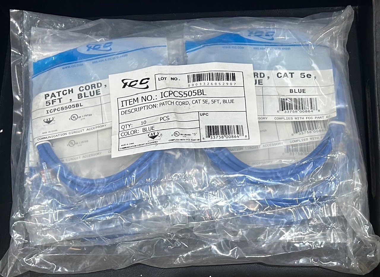 ICC CAT 5e 5 Ft. Patch Cord, Blue, PACK OF 10
