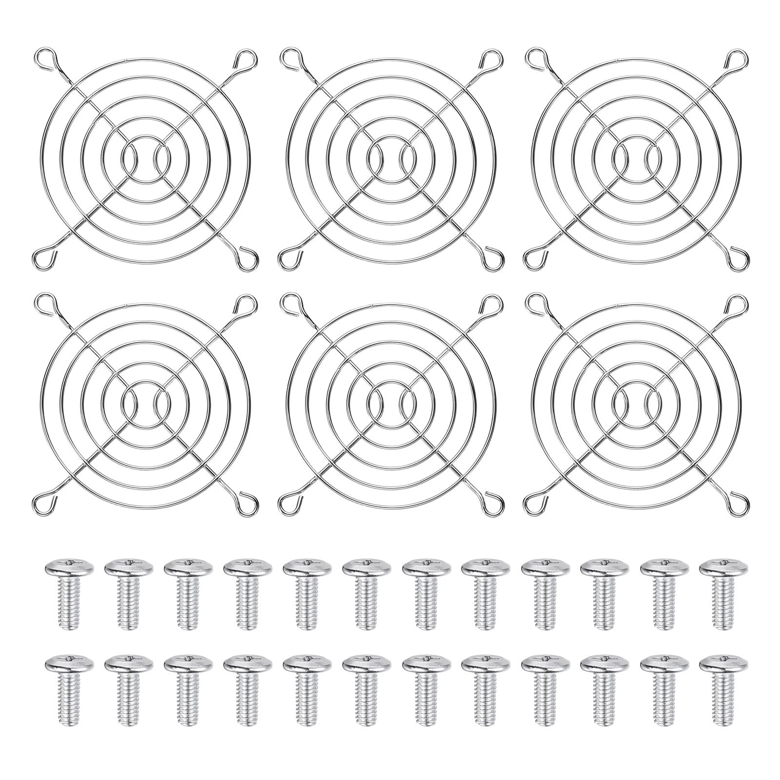 6 Pcs 80mm Fan Finger Grill Metal Ventilation Grill Cover with Screws, Silver