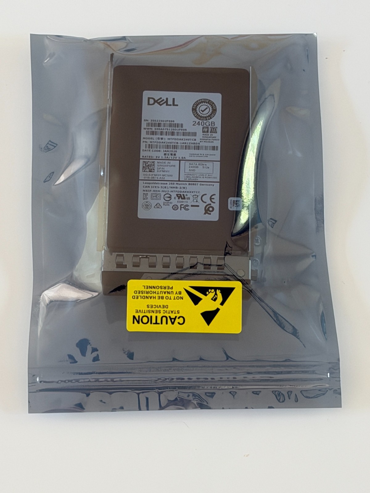 Dell 240GB SATA 6Gb/s 2.5" Enterprise Mixed Use SSD 0JFMNH w/ 2.5" Caddy, 100%