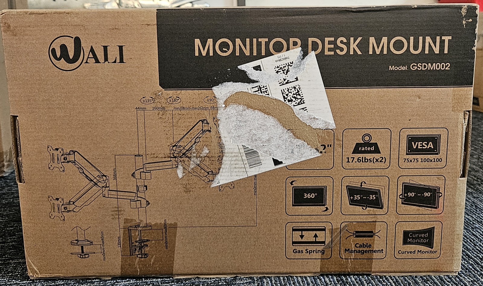 WALI GSDM002 Dual LCD Monitor Desk Mount - Black