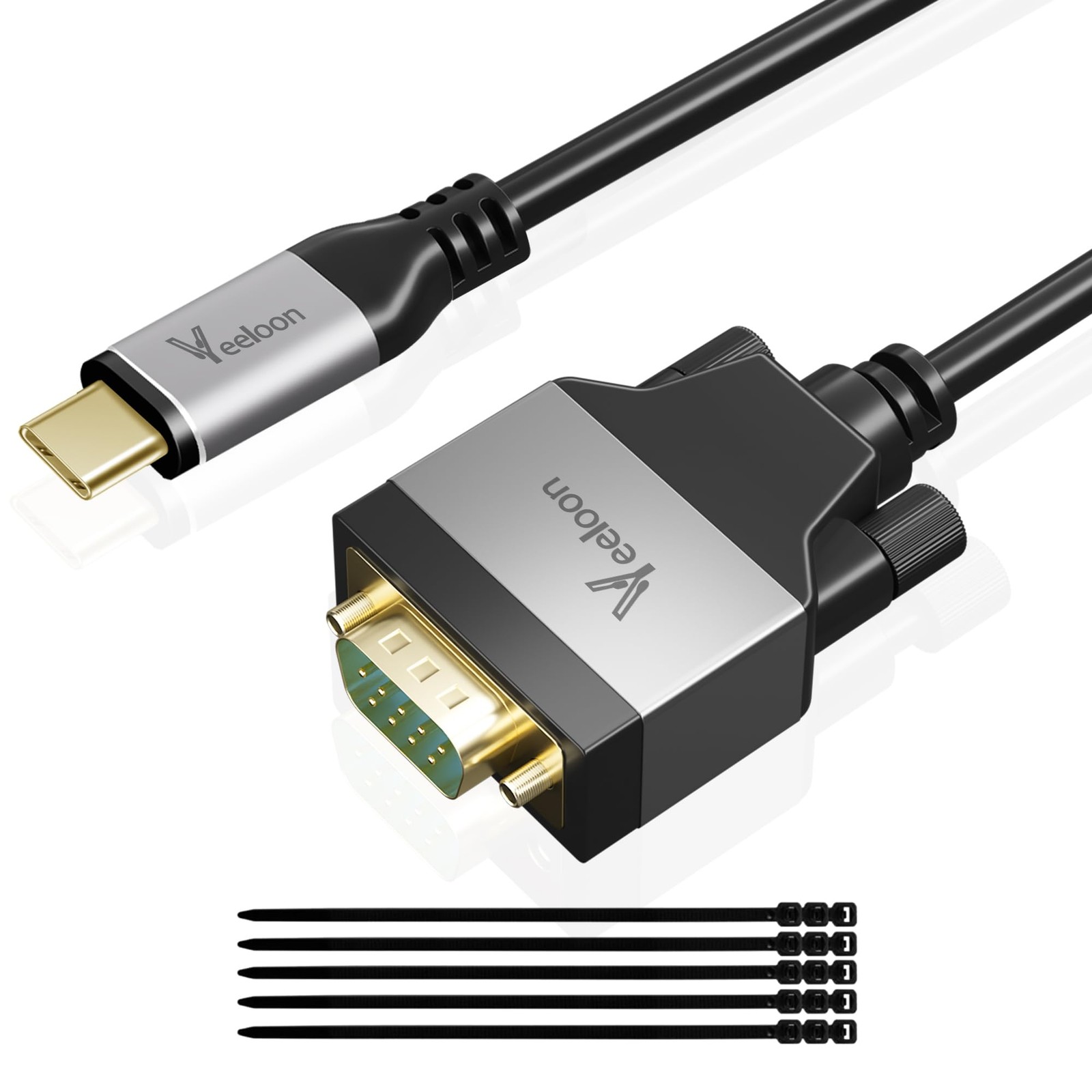 USB C to RS232 Serial Adapter 10 ft FTDI Chipset DB9 Male Converter Cable