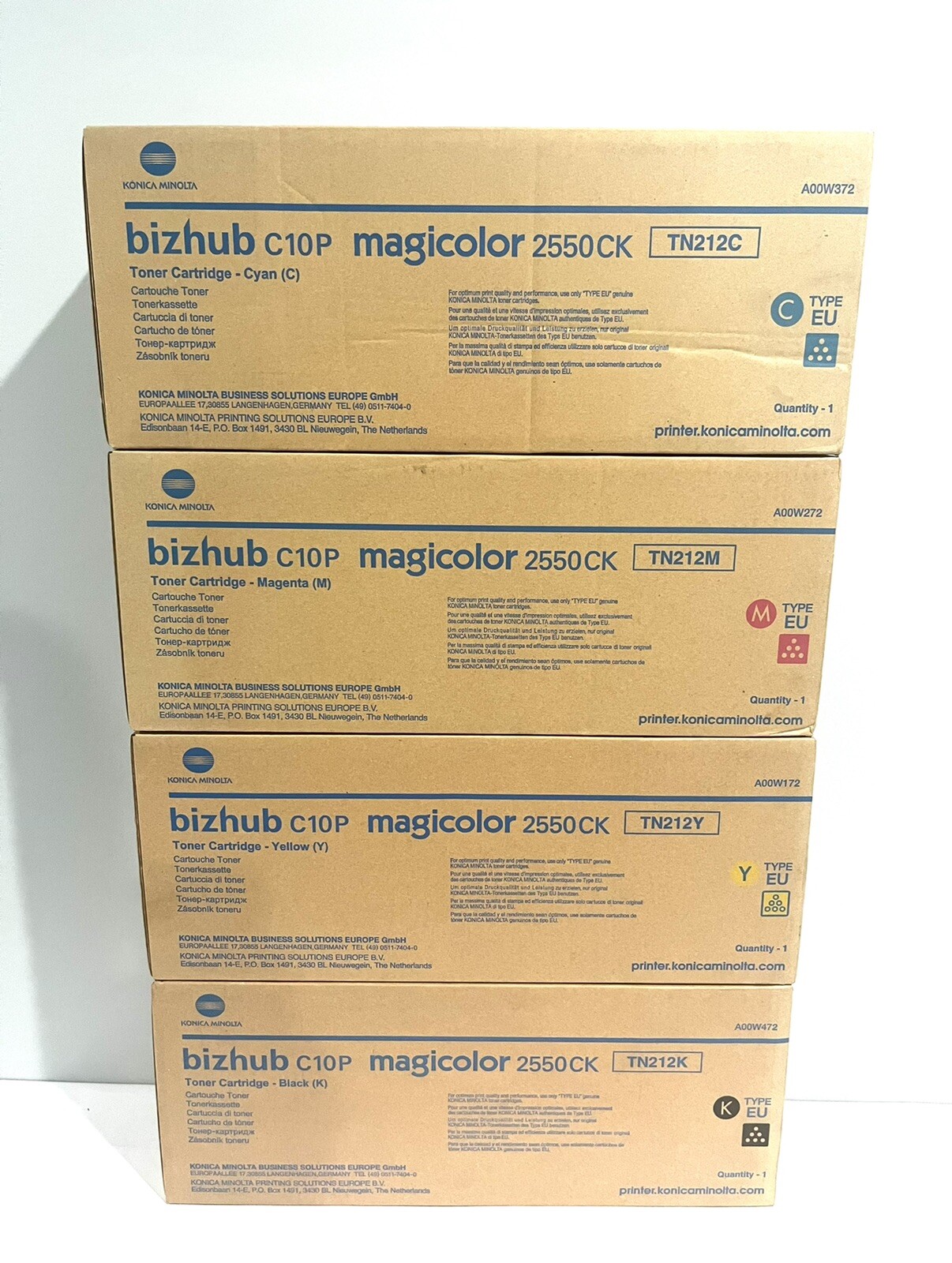 Konica TN212 Magicolor Toner Cartridge Set YMCB  for Konica Bizhub C10 NEW