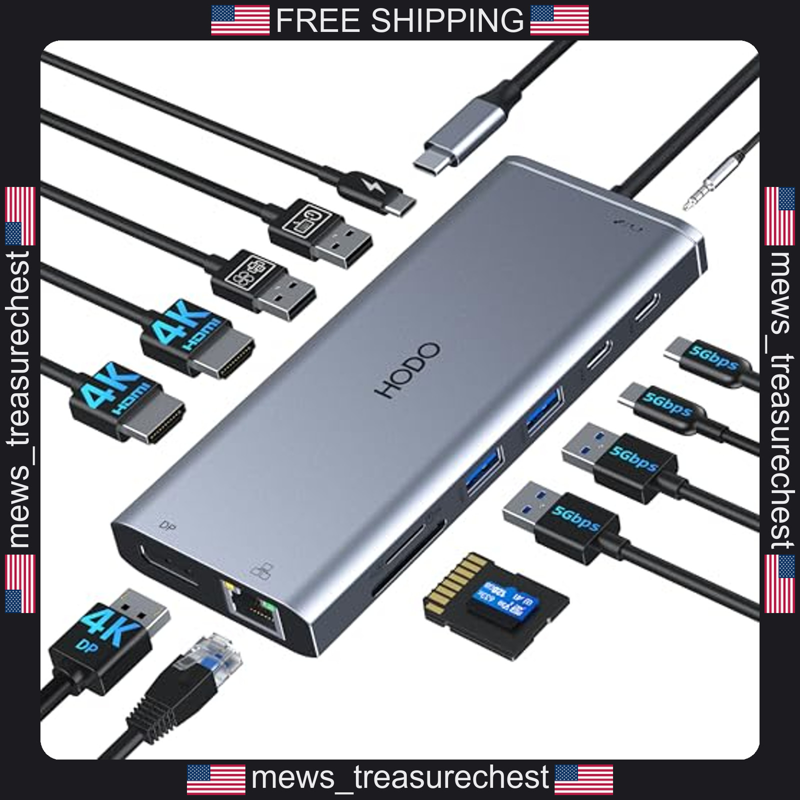 USB C Docking Station 14-in-1 Dual HDMI Displayport Ethernet USB Ports