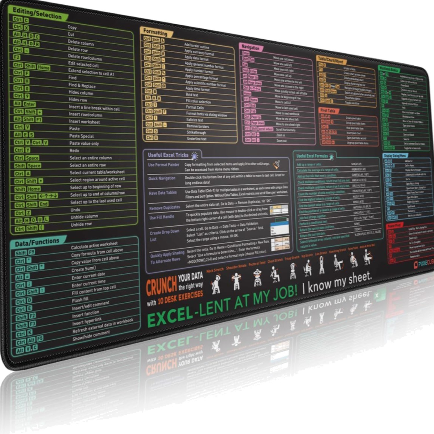 Excel Shortcut Keys Mouse Pad - Extended Large XXL Cheat Sheet Gaming Mousepa...