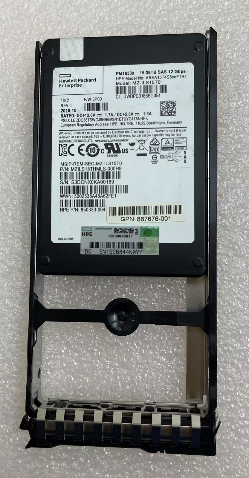 HPE 867676-001 MZILS15THMLS-000H9 850333-004 PM1633a 15.36TB SAS 12Gps SSD
