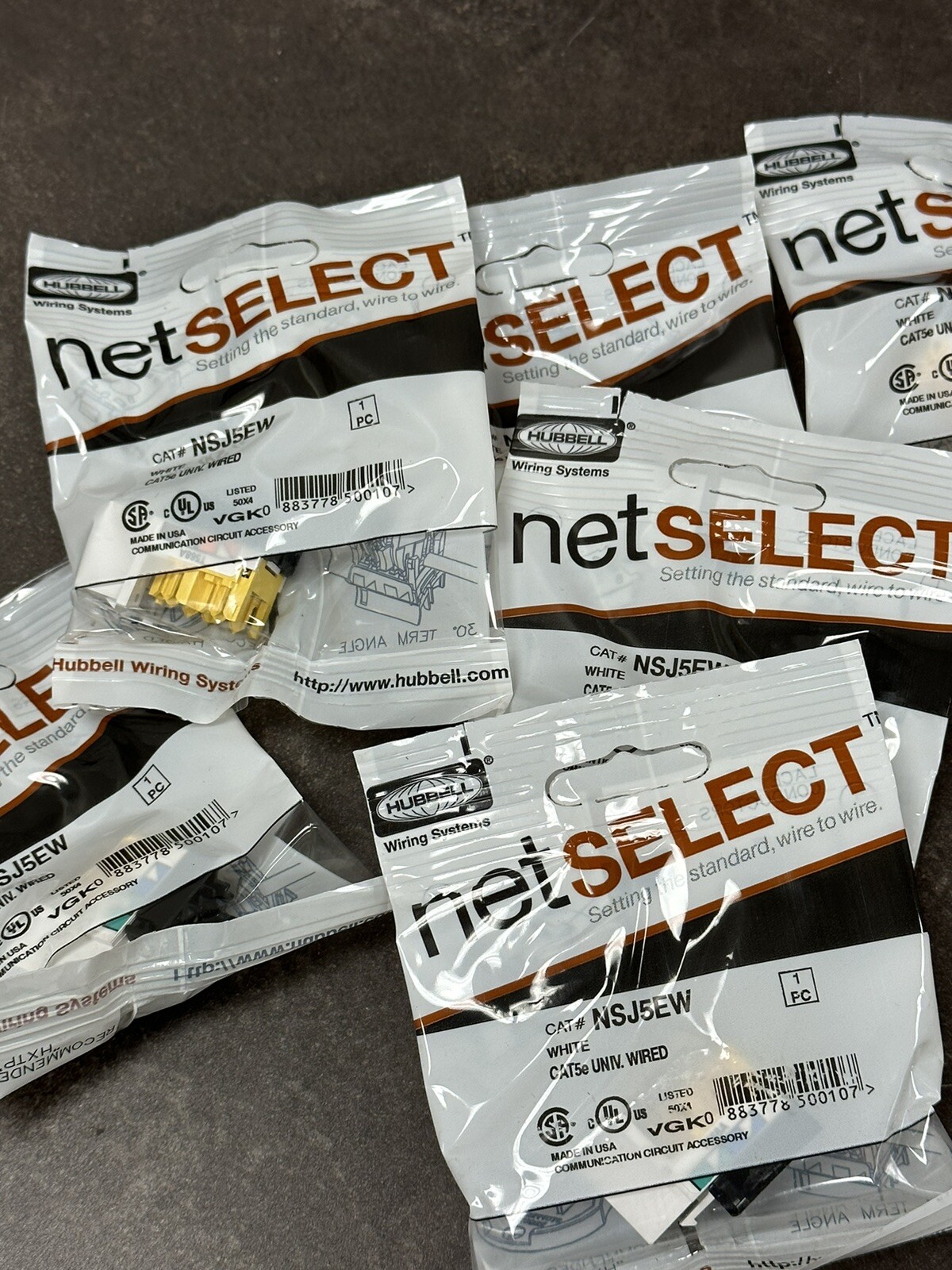5-Pack Hubbell NSJ5EW NetSelect Universal Keystone Jack Cat5e Network Ethernet